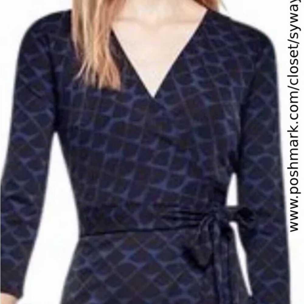 Ann Taylor Navy and Black Patterned Wrap Dress